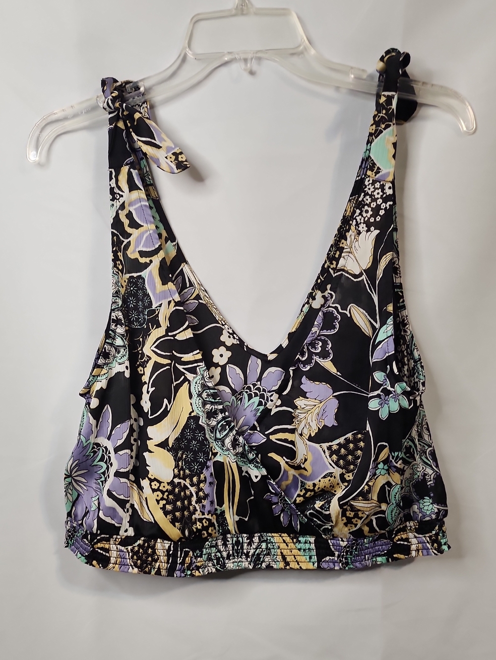 Free People Intimately Free Black Floral Print Crop Blouse Size XL New With Tag